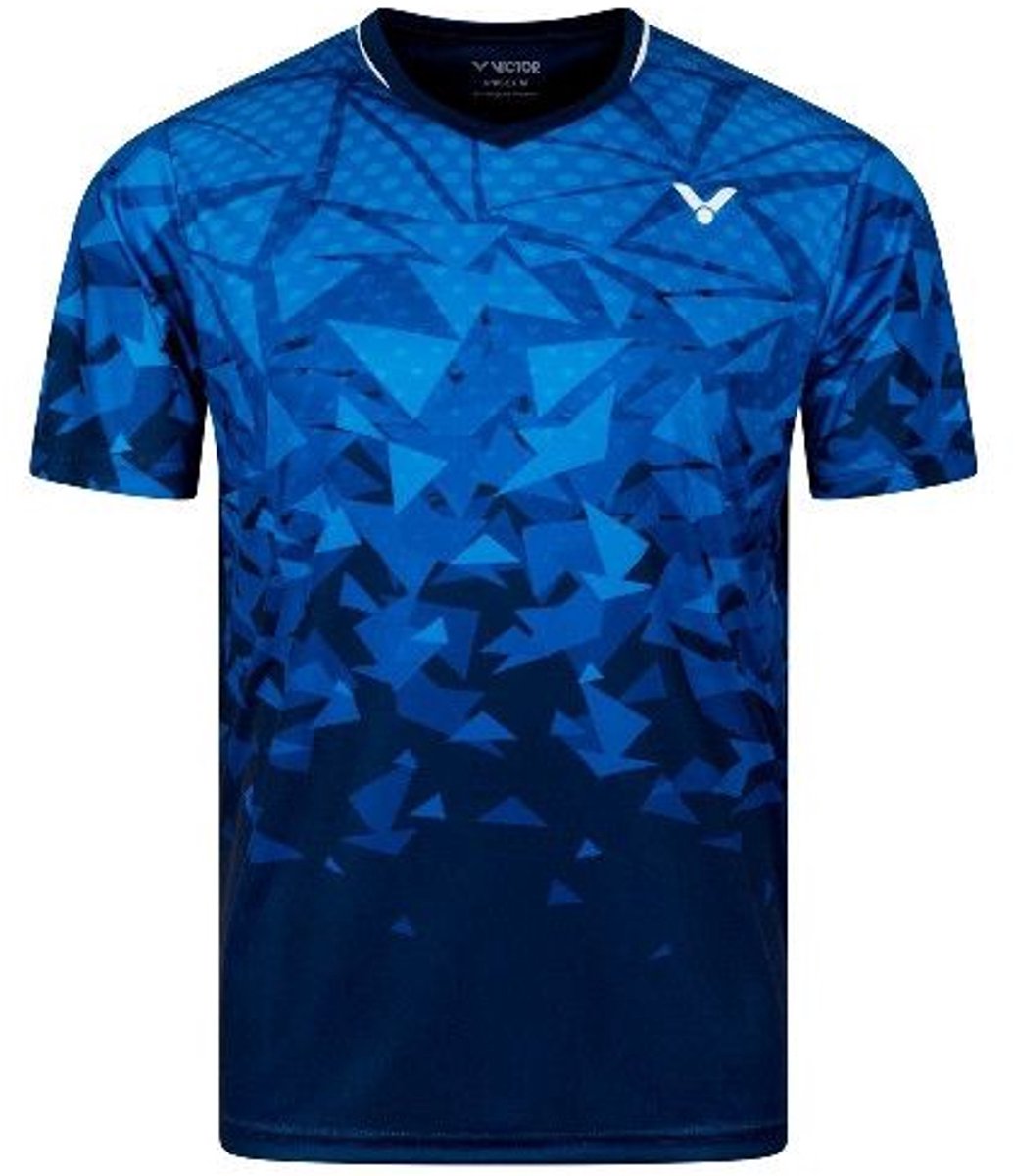 VICTOR T-53100 B - T-shirt - Donkerblauw met lichter blauw driehoekig patroon - L