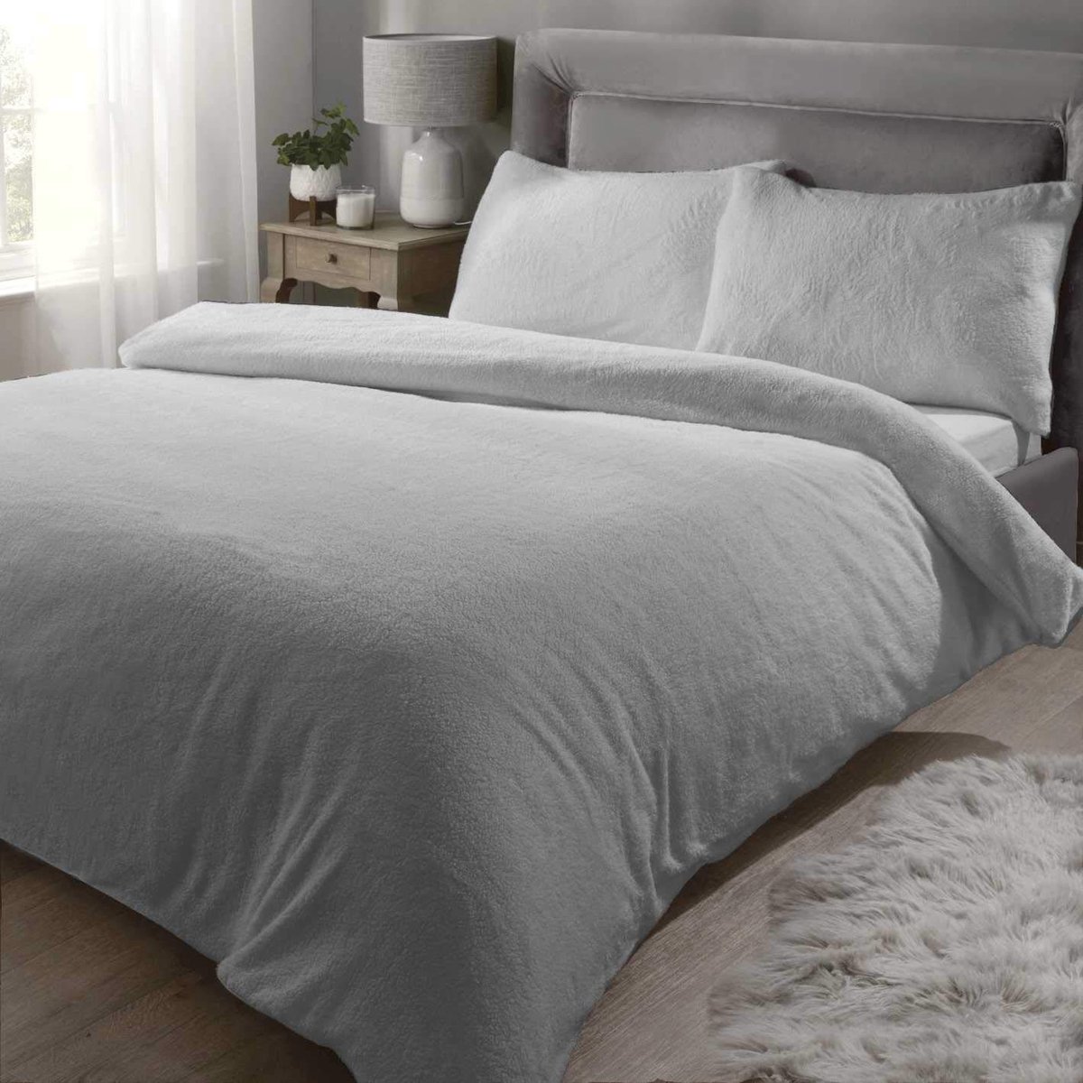 Rapport Home Rapport Teddybeer luxe super zacht warm dekbedovertrek bedset, polyester, zilver, tweepersoons - ShopVlot