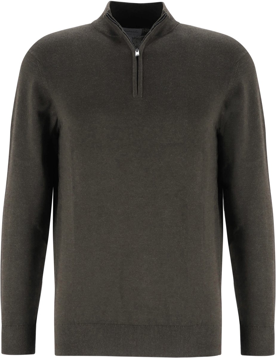 Michaelis heren trui katoenmengsel - slim fit trui met korte rits - donkerbruin