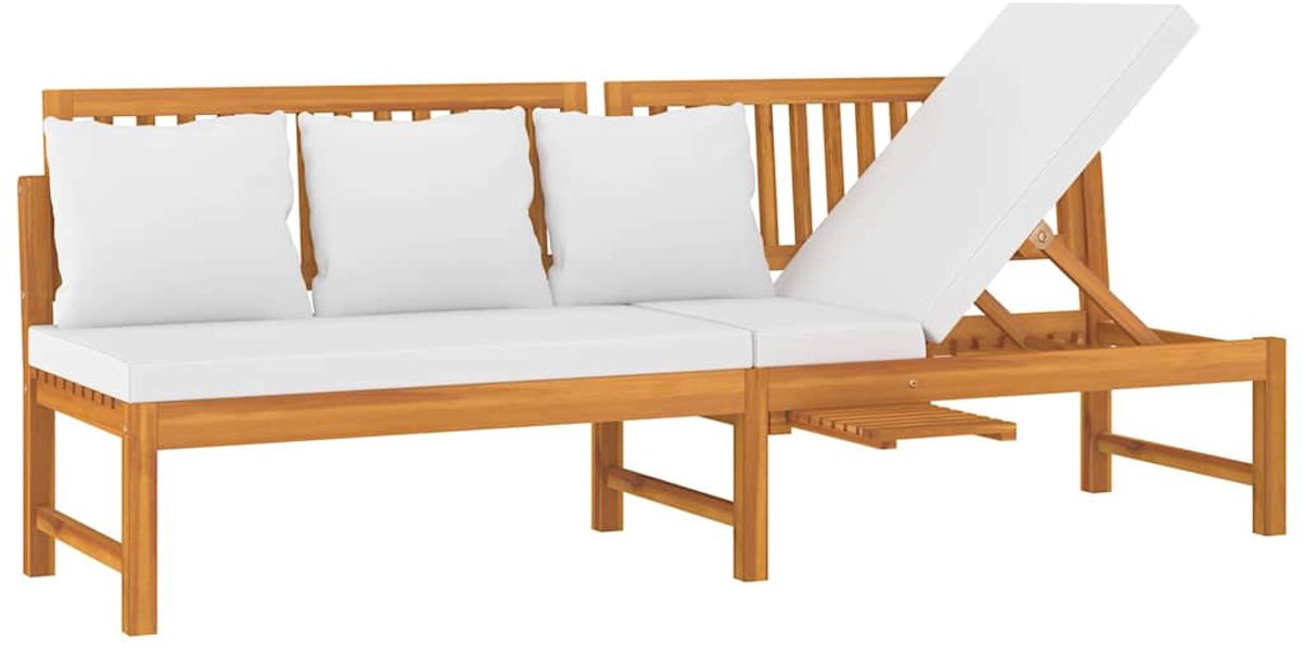 vidaXL - Dagbed - met - crèmekleurig - kussen - 200x60x75 - cm - massief - acaciahout