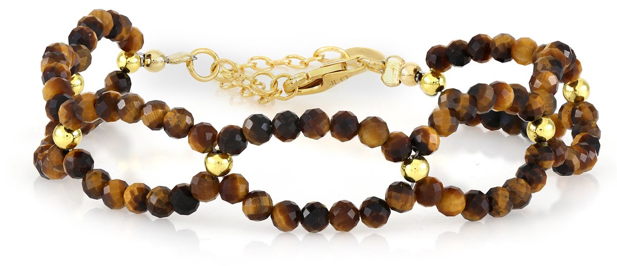 Cavill - Verstelbare Armband - 925 Sterling Zilver - Mexicaanse Tijgeroog 21,04 ct - Gouden Hematiet 2,6 ct - Elegant Dames Sieraad