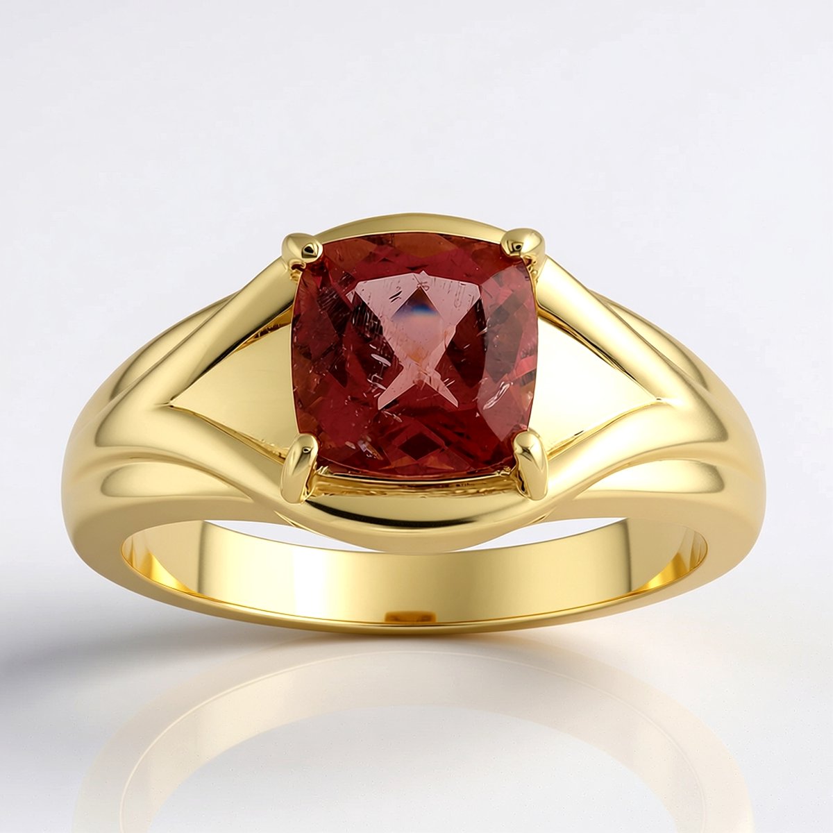 Cavill - Gouden ring 375 geelgoud - Rode Apatiet 1,3 ct Antiek Kussenslijpsel - Verstelbare Ring - Exclusieve Braziliaanse Edelsteen