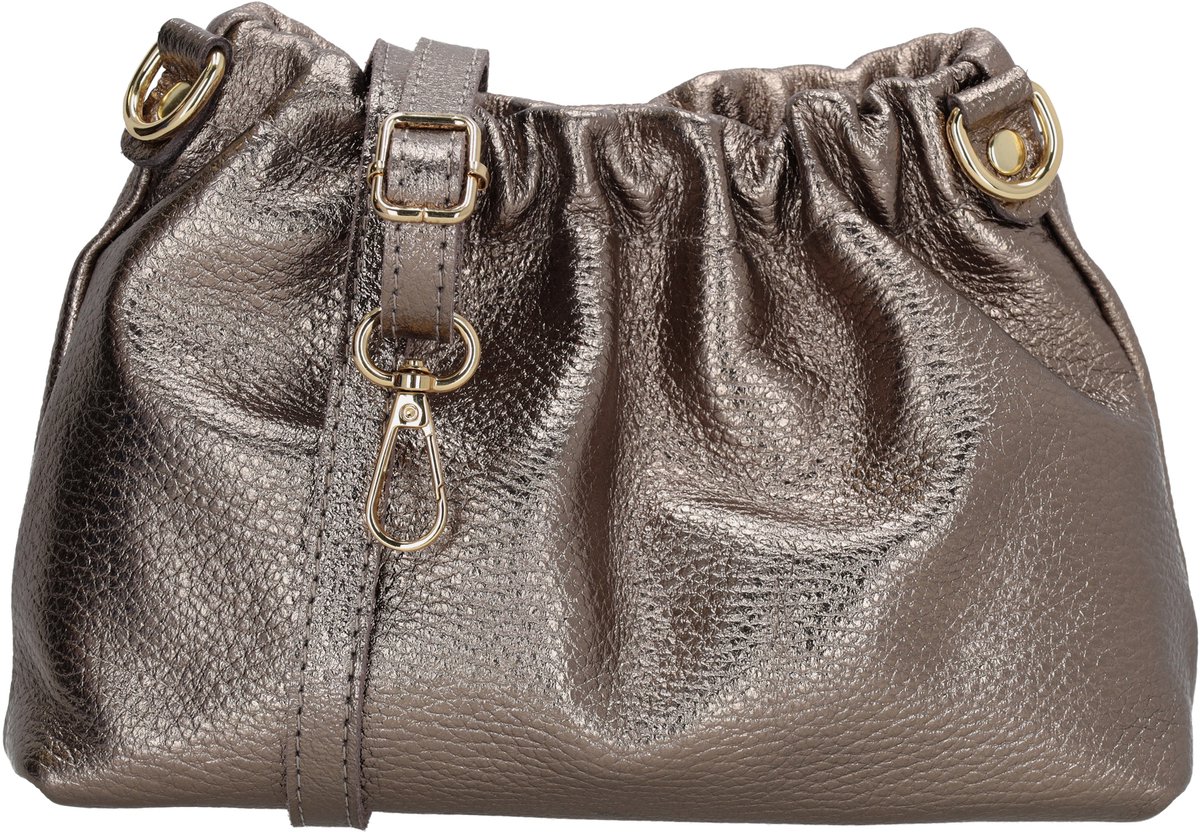 Charm London Vittoria Crossbodytas - Damestas - Schoudertas - Drukknoopsluiting - Verstelbare Schouderband - Afneembare Schouderband - Leren Dames Tas - Brons