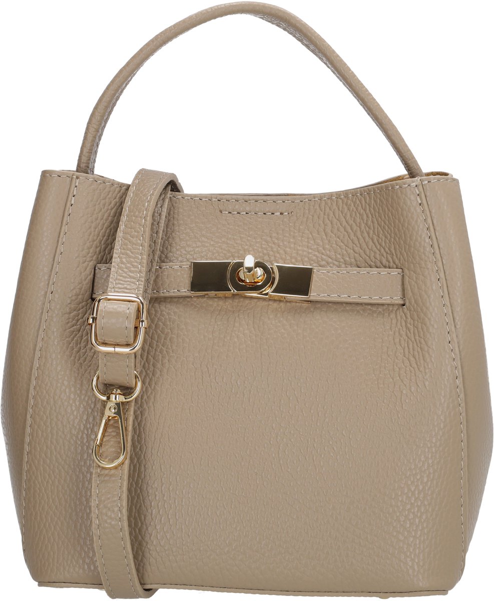 Charm London Vittoria Handtas - Damestas - Schoudertas - Crossbodytas - Draaisluiting - Verstelbare Schouderband - Afneembare Schouderband - Leren Dames Tas - Taupe