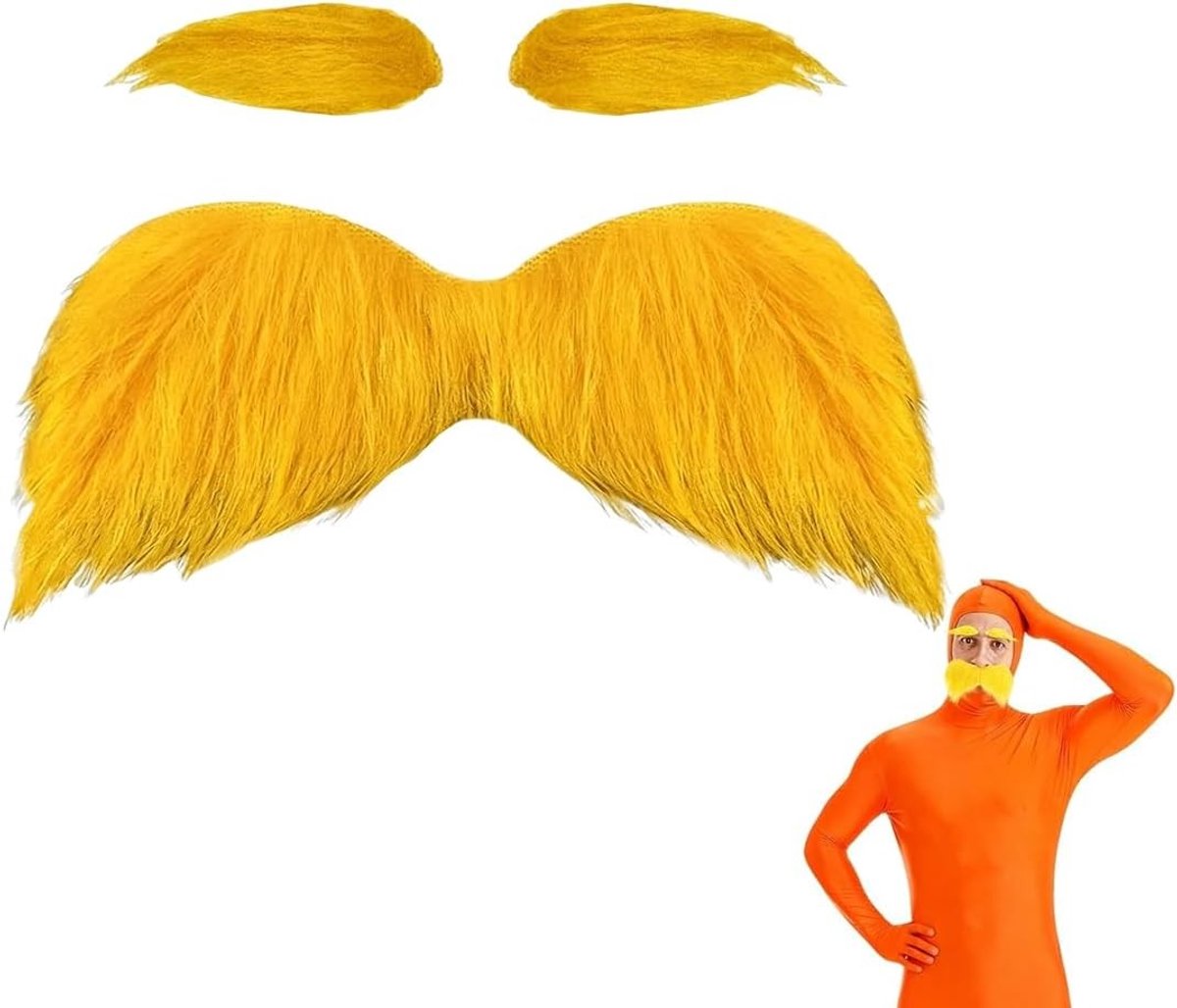 Dichte gouden wenkbrauw- en baardset voor uniseks, perfect voor carnaval en Halloween kostuums, eendelig en zonder overall