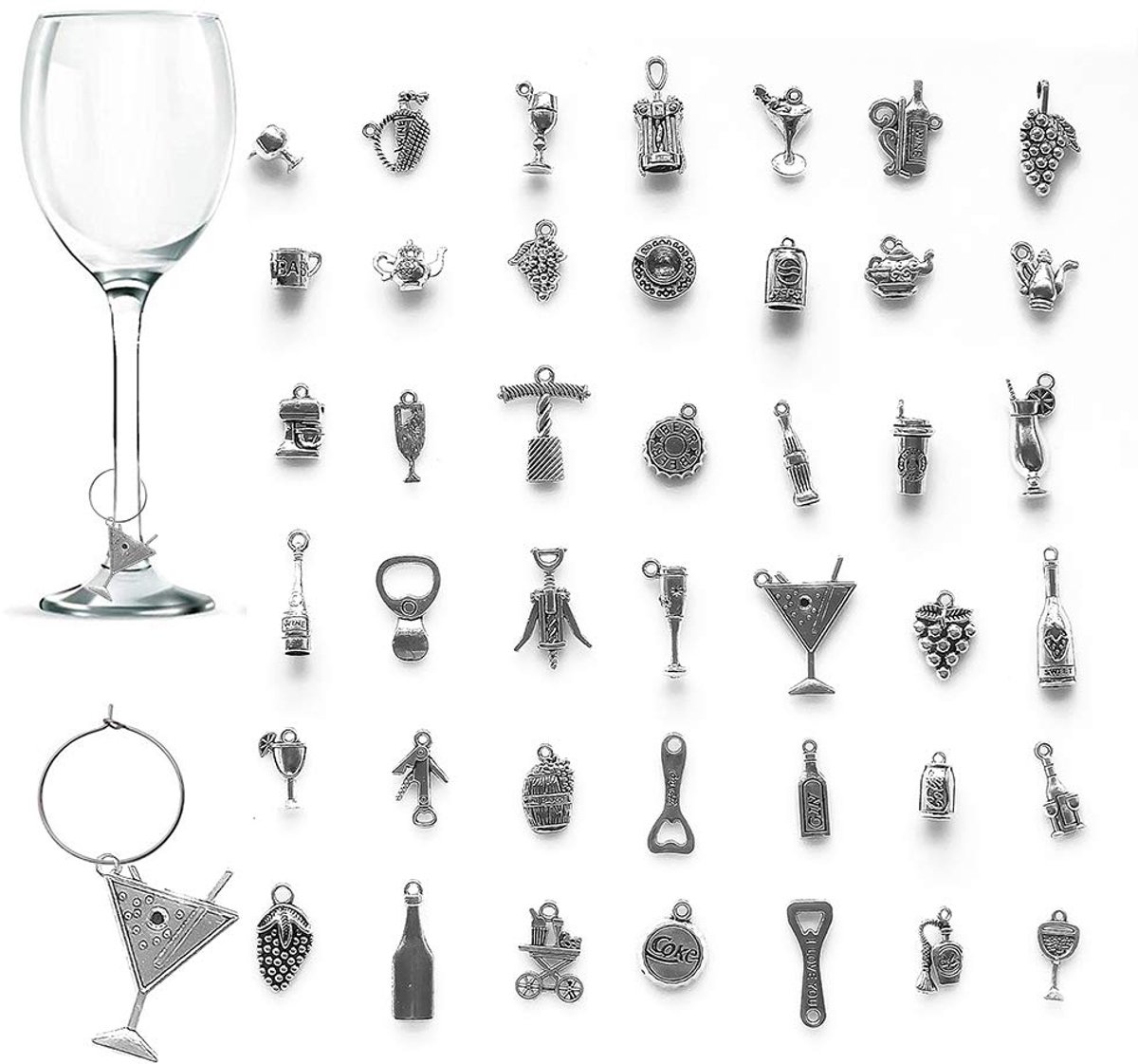 42 stuks Wijnglasbedeltjes, CNYMANY labeltjes voor aan bekers, drinkglazen, wijnglazen, cocktailglazen - ShopVlot