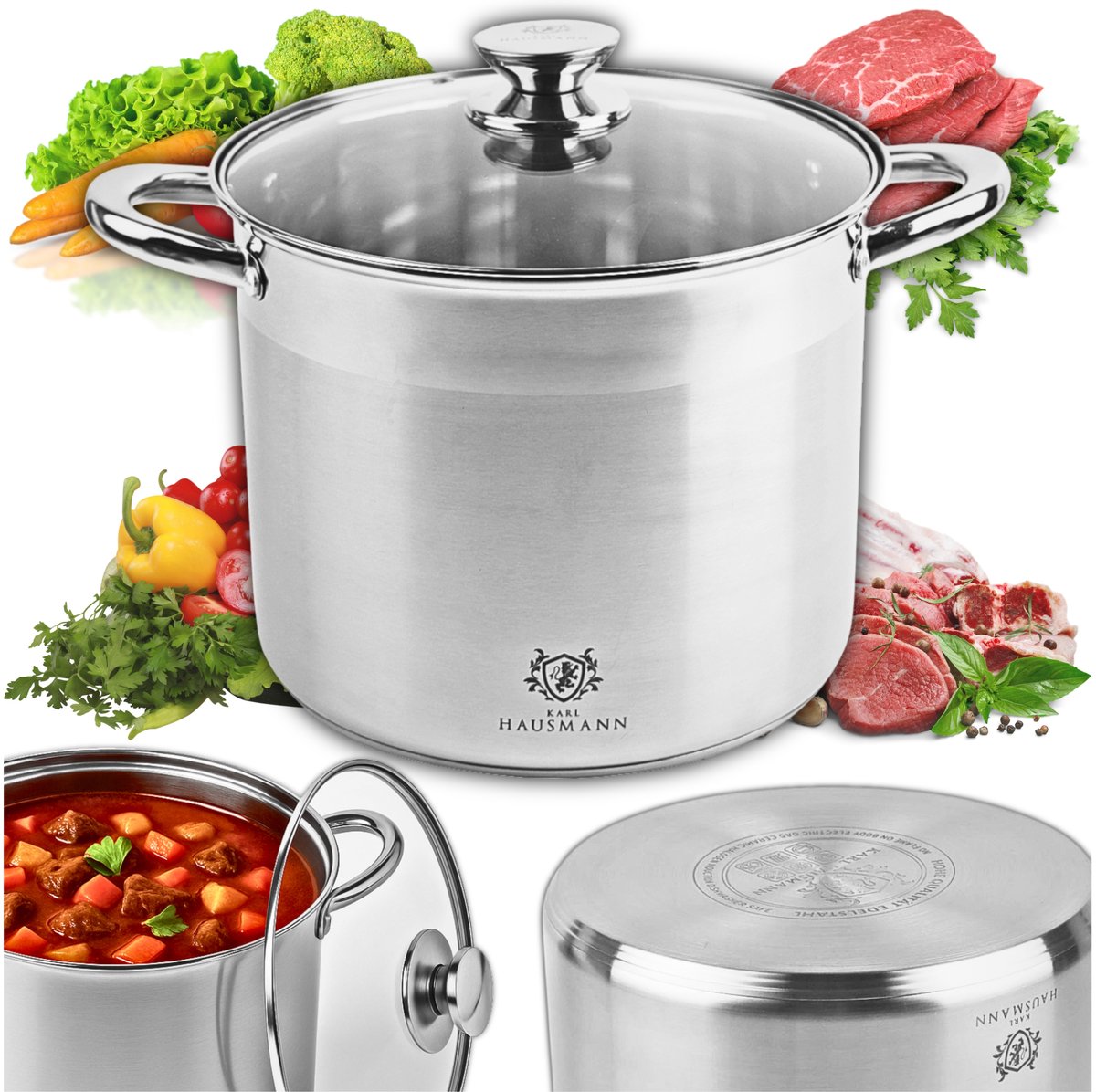Karl Hausmann Grote Soeppan 19L RVS, Inductie & Gas, met Deksel