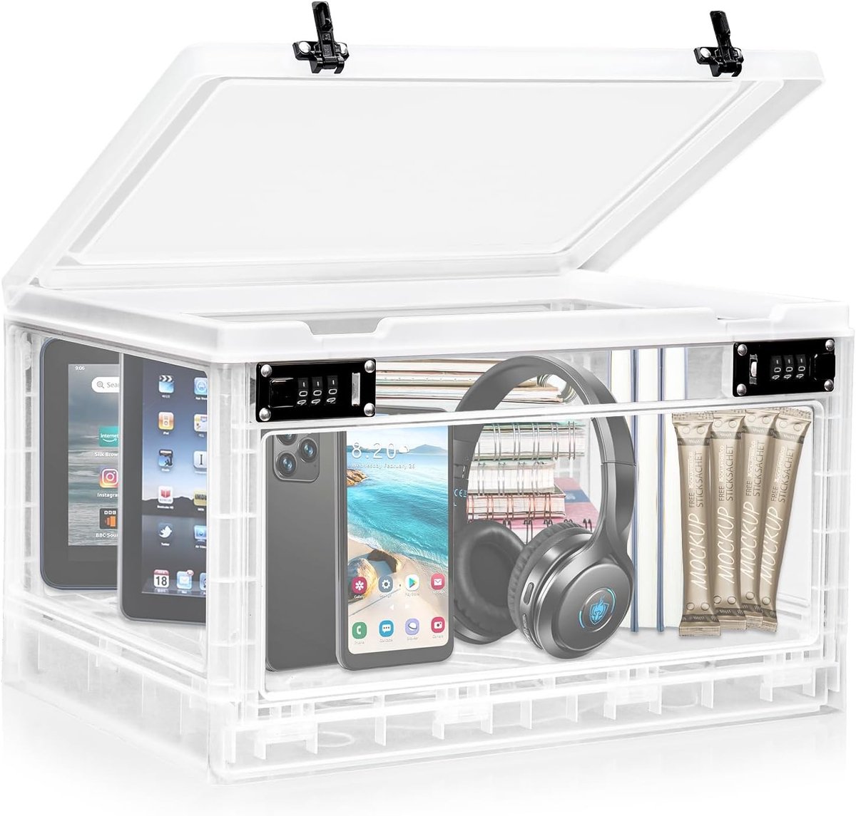 Grote afsluitbare opbergdoos - Wit - 38,9 x 28,9 x 21,8 cm - Duurzame materiaal met Combinatieslot - Voor Kantoor en Thuis