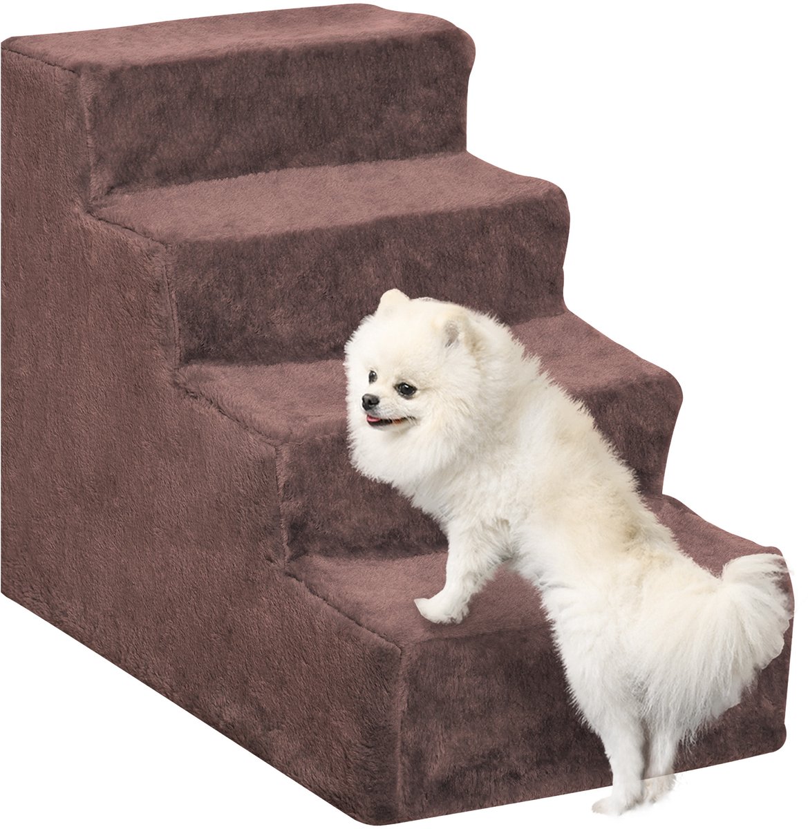 PawHut Pet Stairs-Spanplatte, Polyester-60L x 35B x 44H cm-Braun