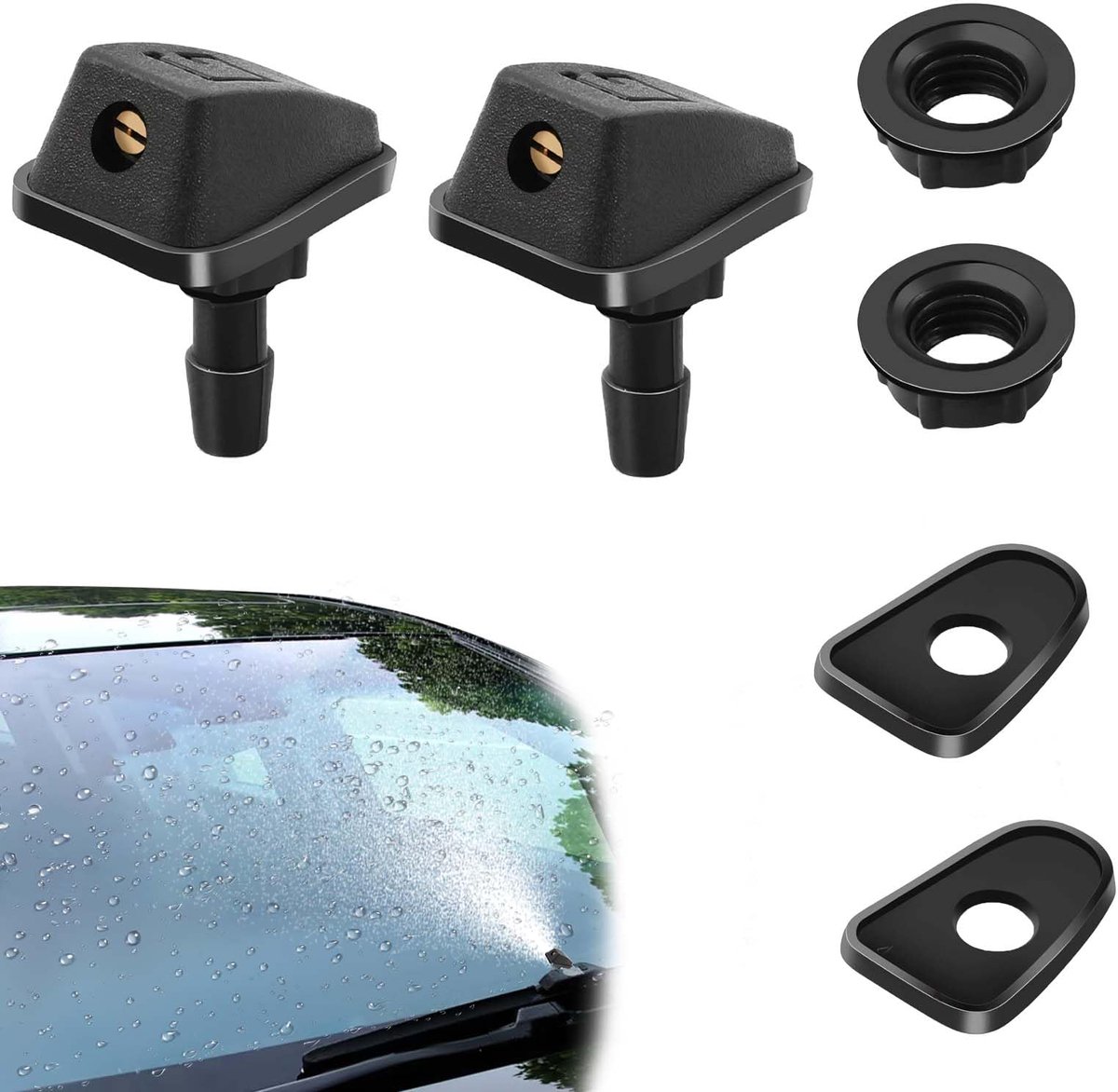 2 Stuks Universele Ruitenwissersproeiers met Dubbel Gat Mondstuk, Zwart, Voor Auto Ramen en Wasstraat Sproeiers - ShopVlot