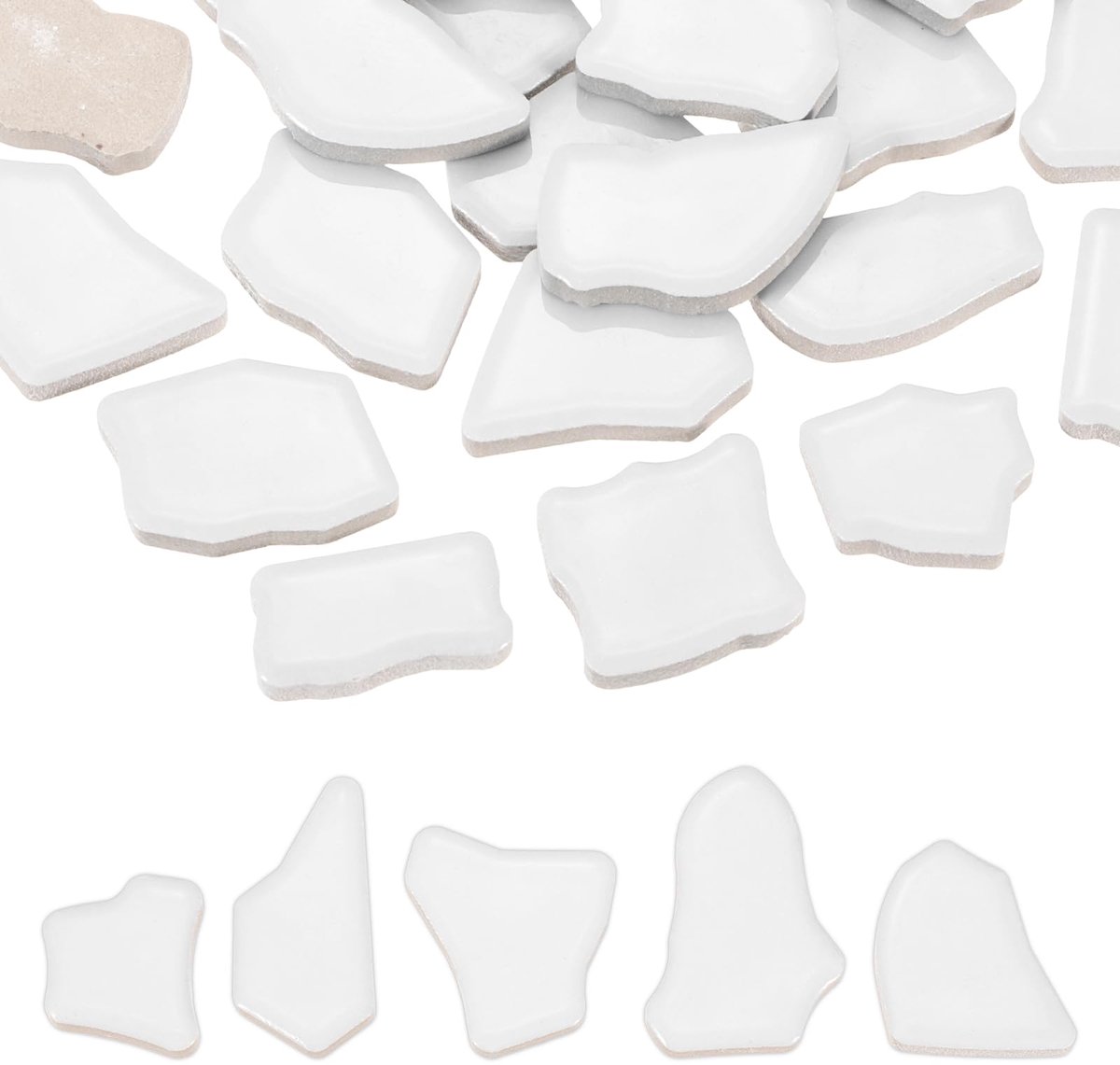 Onregelmatige keramische mozaïektegels 250g, wit, 20-40mm