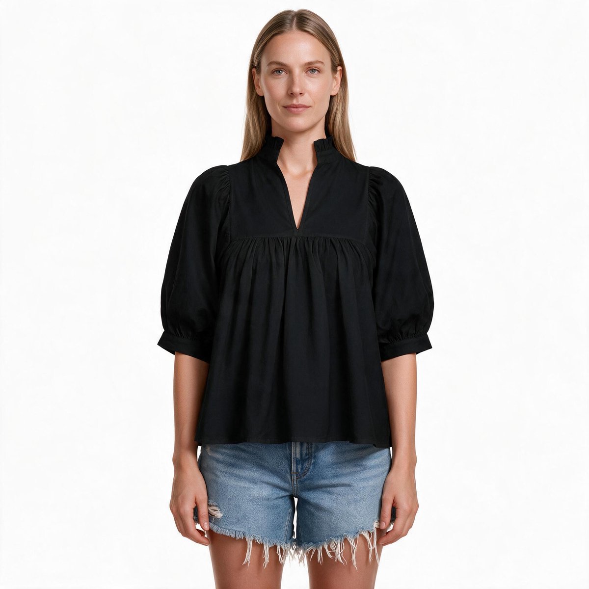 Imily Bela Dames Losvallende Blouse met V-hals en Pofmouwen