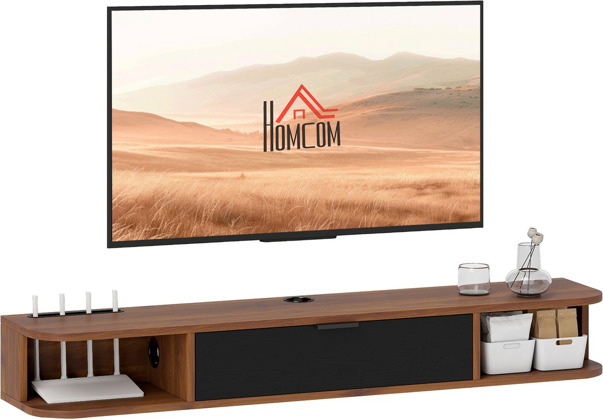 HOMCOM TV-meubel - Spaanplaat - 120x24x16cm - Walnoot