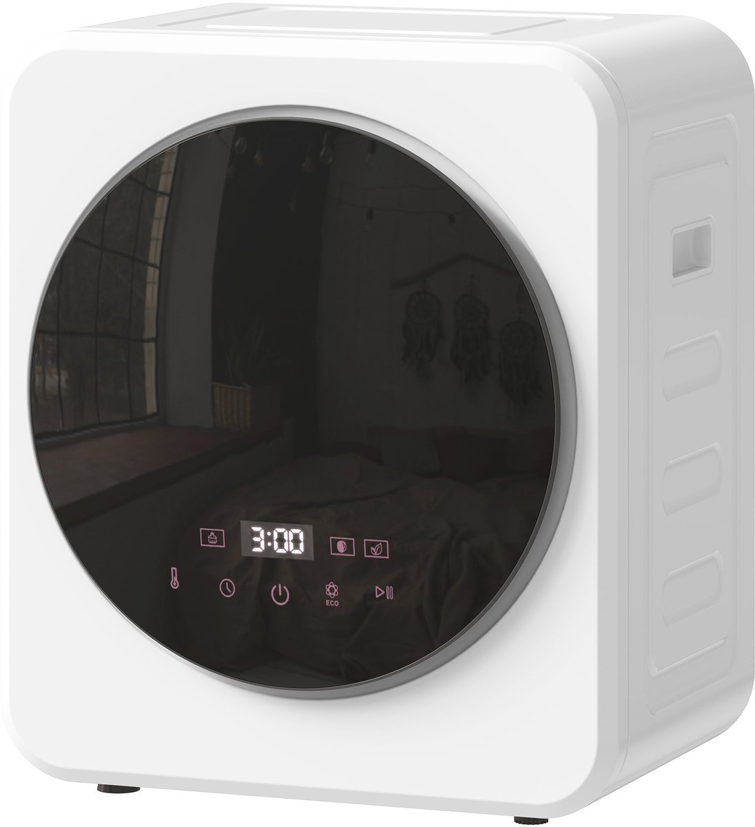 TEKROA® Draagbare mini-droger - 2,5 kg - LED-display, 800W, voorlader, tot 60℃, stapelbaar/wandmontage/vrijstaand, timer -wit