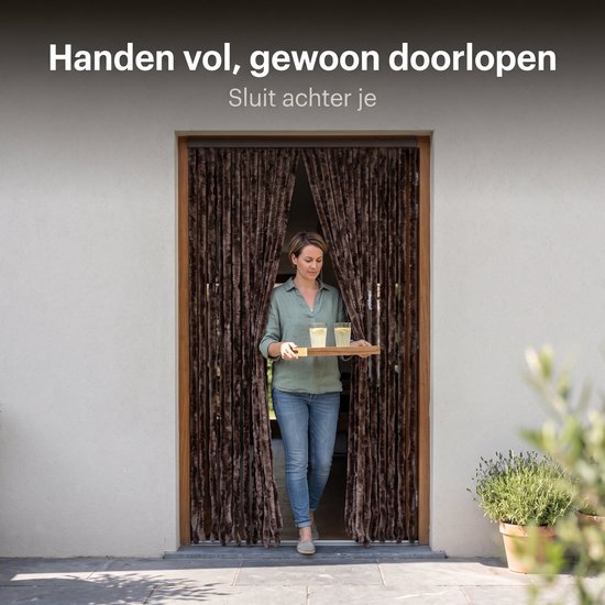 Cheqo® Vliegengordijn 90x210 cm Bruin - Insectengordijn - Deurgordijn - Kattenstaart - Horgordijn - Hordeur - Pluche Strengen - Chenille - Muggengordijn - Vliegenhor - Anti Insecten - voor Deur, Tuindeur, Balkondeur, Caravan en Camper — afbeelding 2