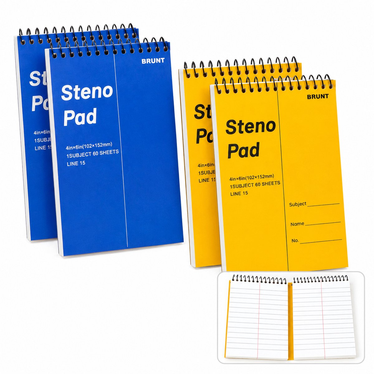 VHV - Notitieboek A6 Set - 4 Stuks - Bovenste Spiraalbinding Pocket Notebook - Scheurlijn Schrijfboek - Voor Snelle Notities Kantoor , School -2x Geel,2x Blauw