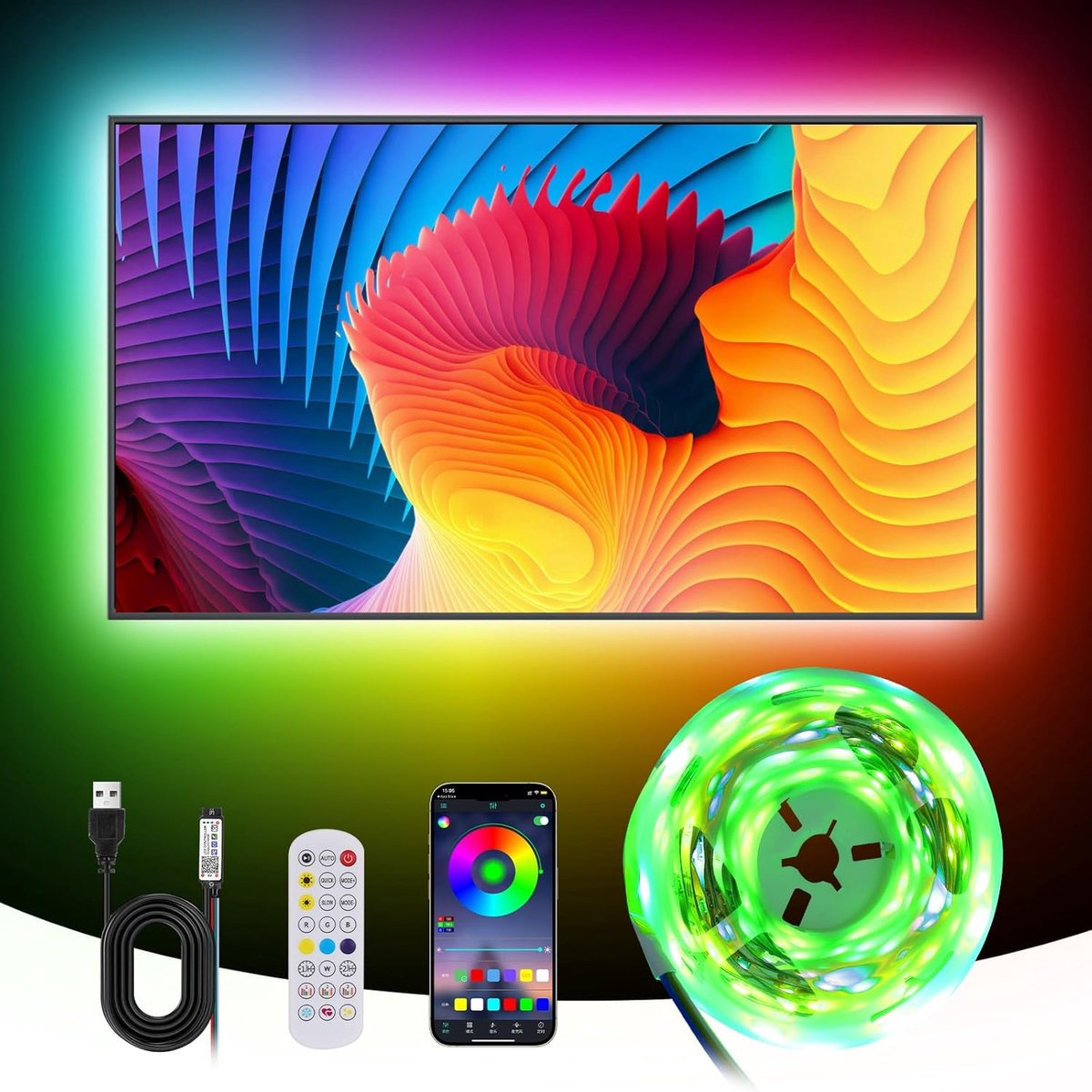 RGBIC LED Strip 5M, LED TV-achtergrondverlichting voor 65 tot 75 inch TV's Smart LED Backlight, met App Control en - ShopVlot