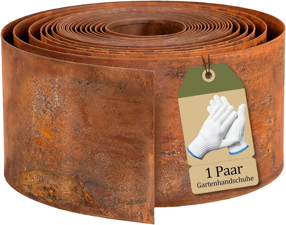 Omtofo Cortenstaal gazonrand metaal 5 m - bloembed omranding metaal 15cm hoog, ronde bloembed omranding met roest - ShopVlot