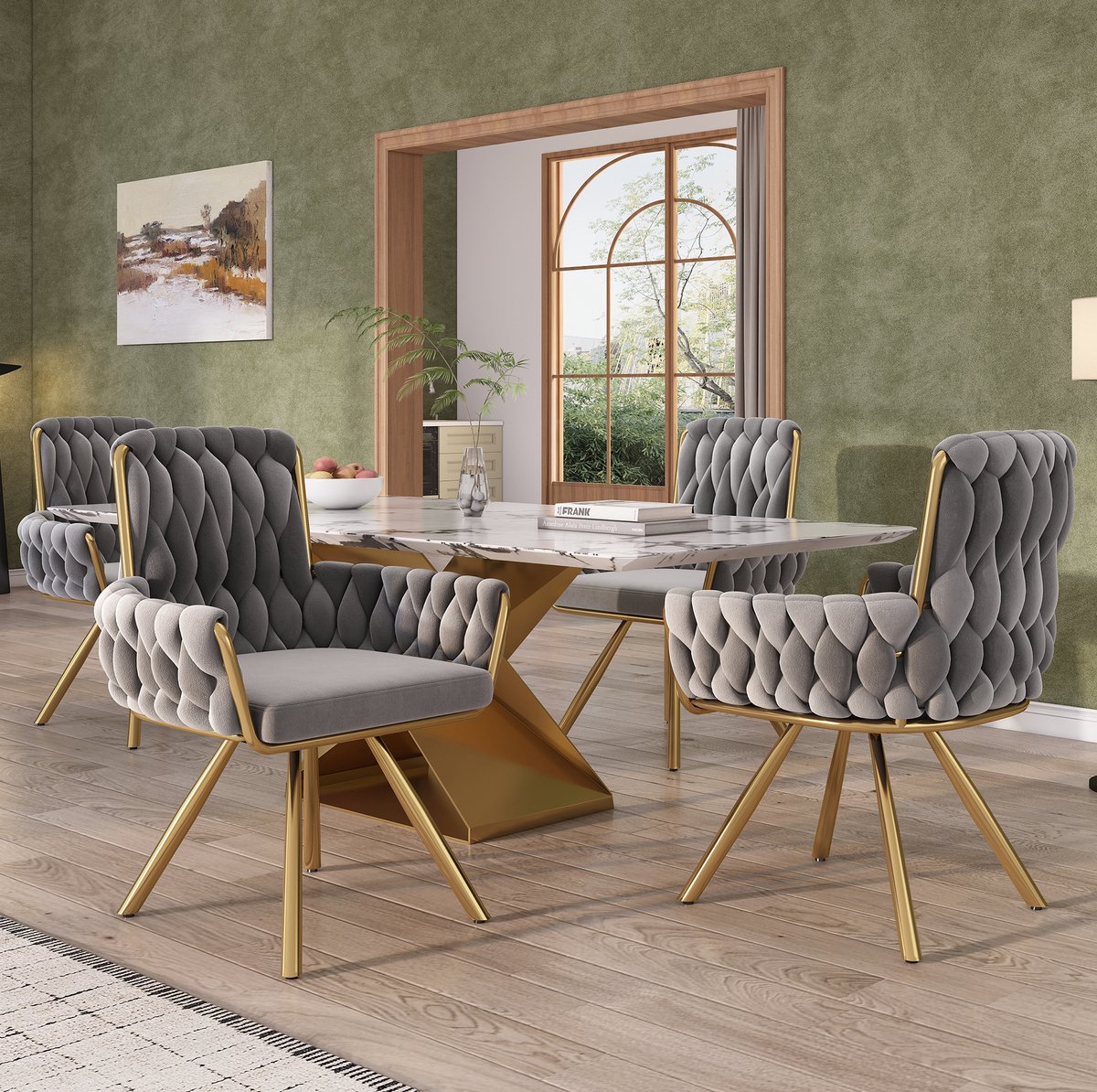 OKWISH Eetkamerstoel – Set Van 4 Kuipstoelen – Draaibaar, Met Armleuningen & Hoge Rug – Voor Eetkamer Of Woonkamer – Velvet – Grijs