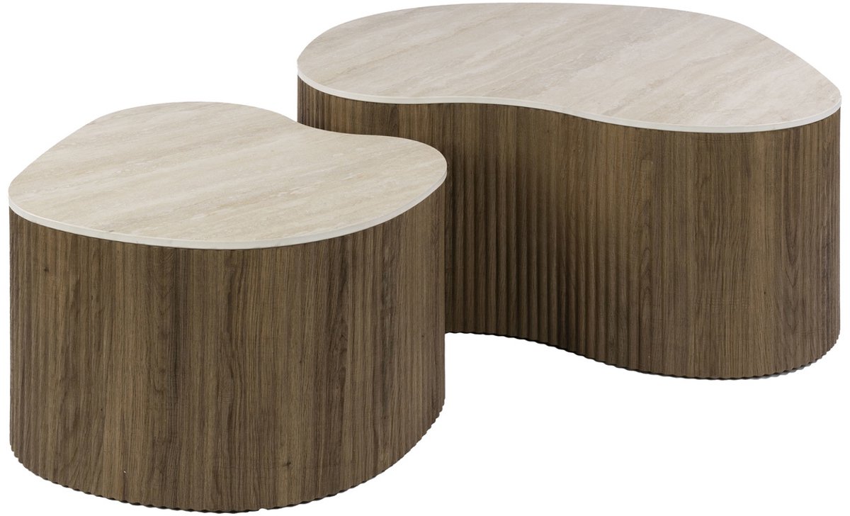 Giga Living Salontafel Ceramo Medio - Rond Travertin - Set Van 2