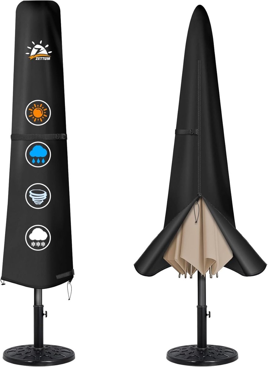 Famanu Waterdichte afdekking voor parasol van 2-3 m, beschermhoes voor zweefparasol met stang, 600D Oxford met PU-coating, UV-bestendig en weerbestendig, 177 x 50 cm Zwart