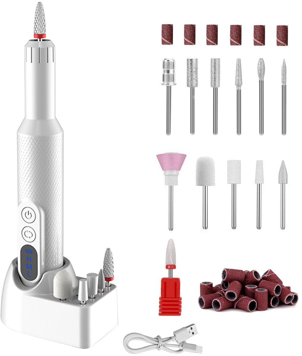 REDOM nagelfrees - elektrische nagelfrees voor manicure en pedicure - nagelboormachine met 3 snelheden - draadloos en USB-oplaadbaar - compact - wit