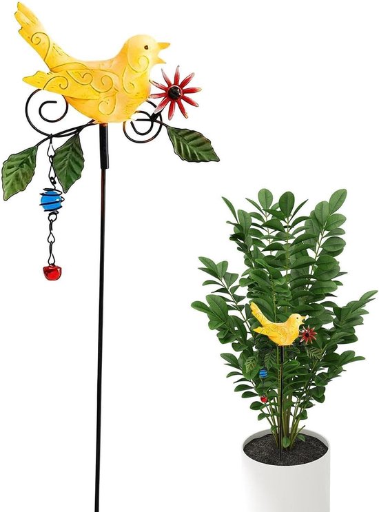 Metalen Tuinsteker - Decoratieve Vogel - Bloembed Verfraaiing - Robuuste Constructie - 36 x 16 cm - Geel
