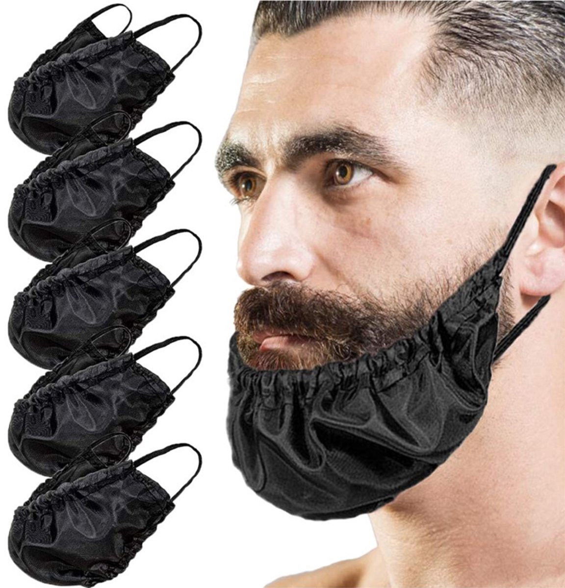 Baard Beschermkap Anti-Vlekken - Heren Eetmasker Om Baard Schoon Te Houden Tijdens Eten en Drinken-Lichtgewicht Baardhoes Met Oorlussen, Zwart Voor Lange Baarden