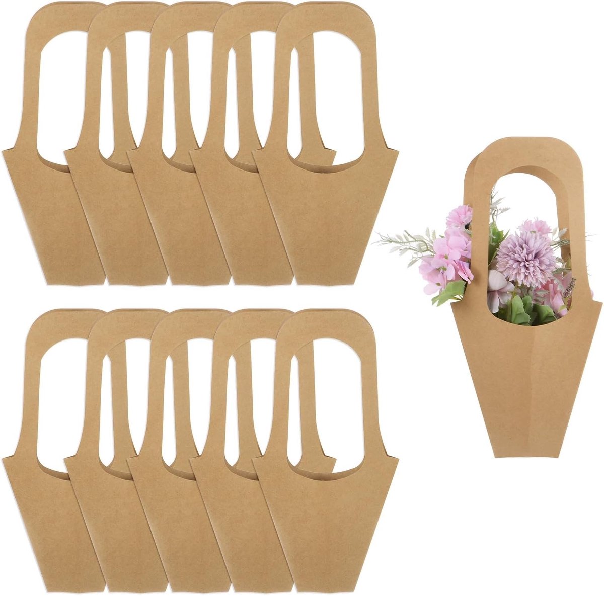 40-pack kraftpapier geschenkzakken voor bloemen, boeketzakken met handvat en kegelvormige mouwen voor stijlvolle verpakking en inpakken van bloemstukken, 16,5 inch, bruin