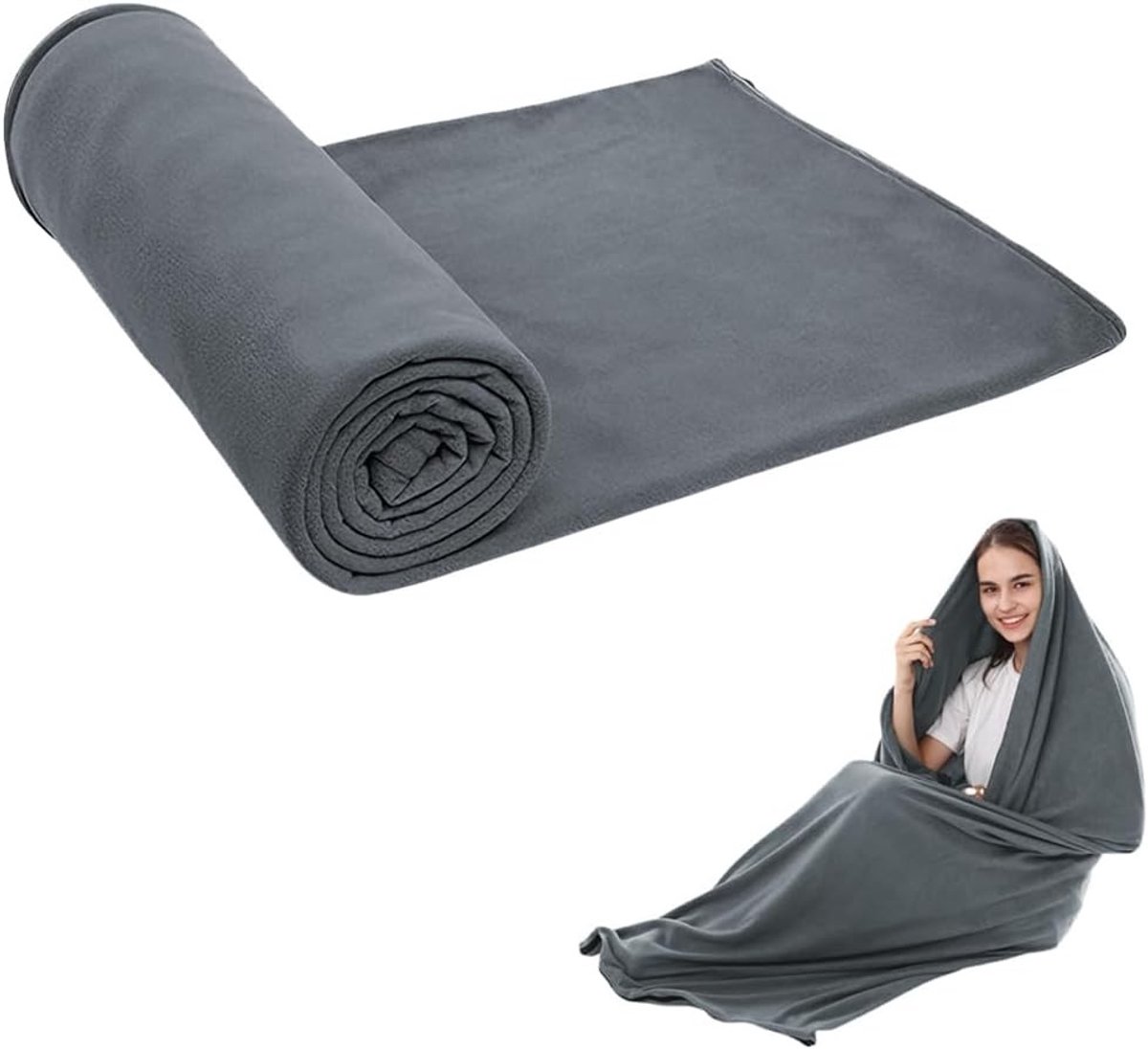 Lakenzak 2 Persoons - Grijs - 180 x 82 cm - Zacht Polar Fleece - Voor Kamperen en Wandelen