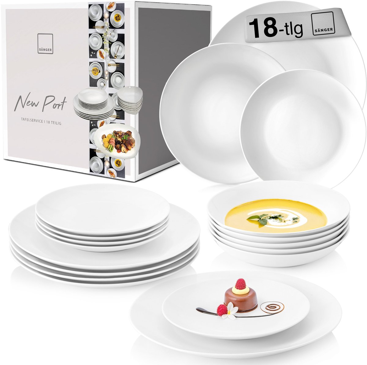 Sänger Porselein Serviesset - Combinatieservies - 18-delig - Voor 6 Personen - Hoogwaardige Kwaliteit - Tijdloos Design