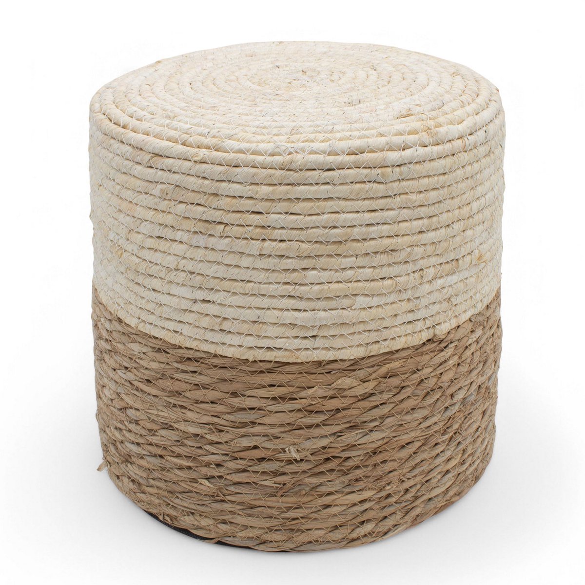 Famanu – Vintage natuur zitkruk van zeegras, 30 cm, boho zitpoef als voetenbank of zitkussen