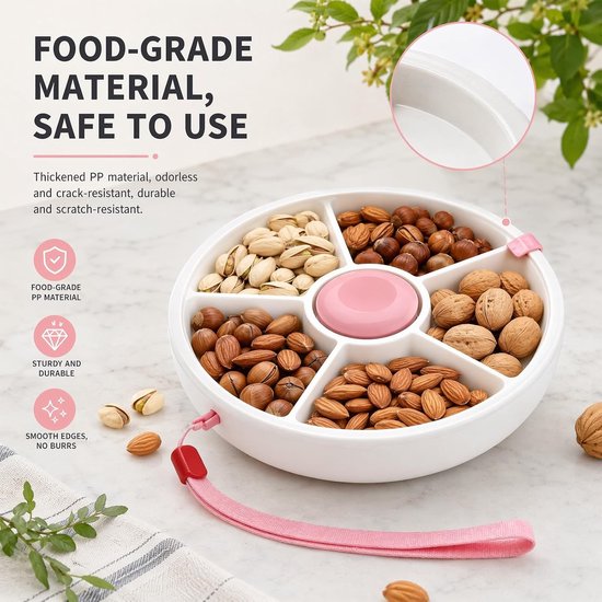 Snackbox Spinner - Roze - 18,3 x 18,3 x 6 cm - Draaibare Snackbox met Vakken - Voor Kinderen en Volwassenen — afbeelding 4