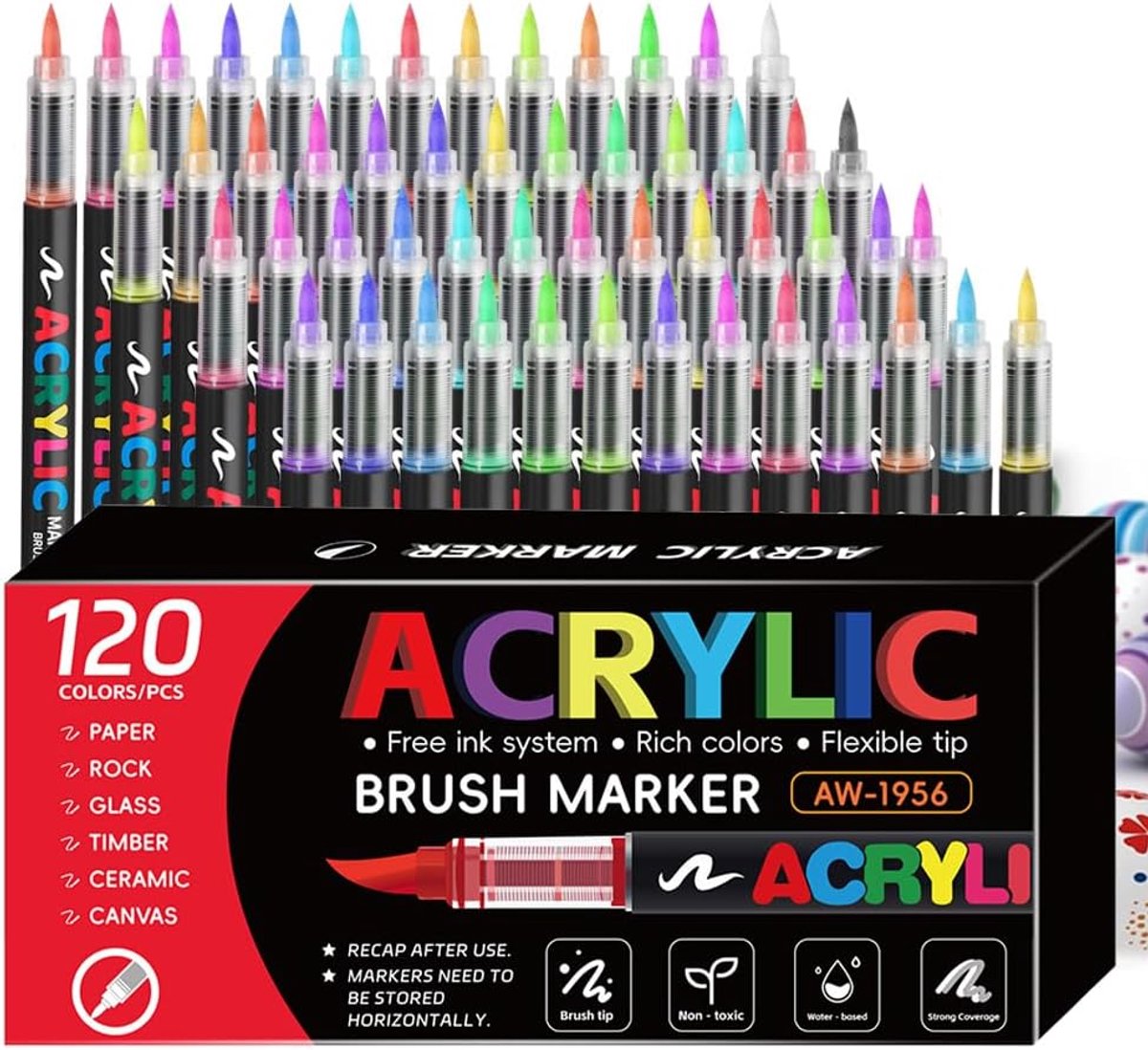 Markerstiften Set - Waterproof Acrylverf Stiften - 120 Delige Kleuren - SnelDrogend - Voor Tekenen op Alle Oppervlakken