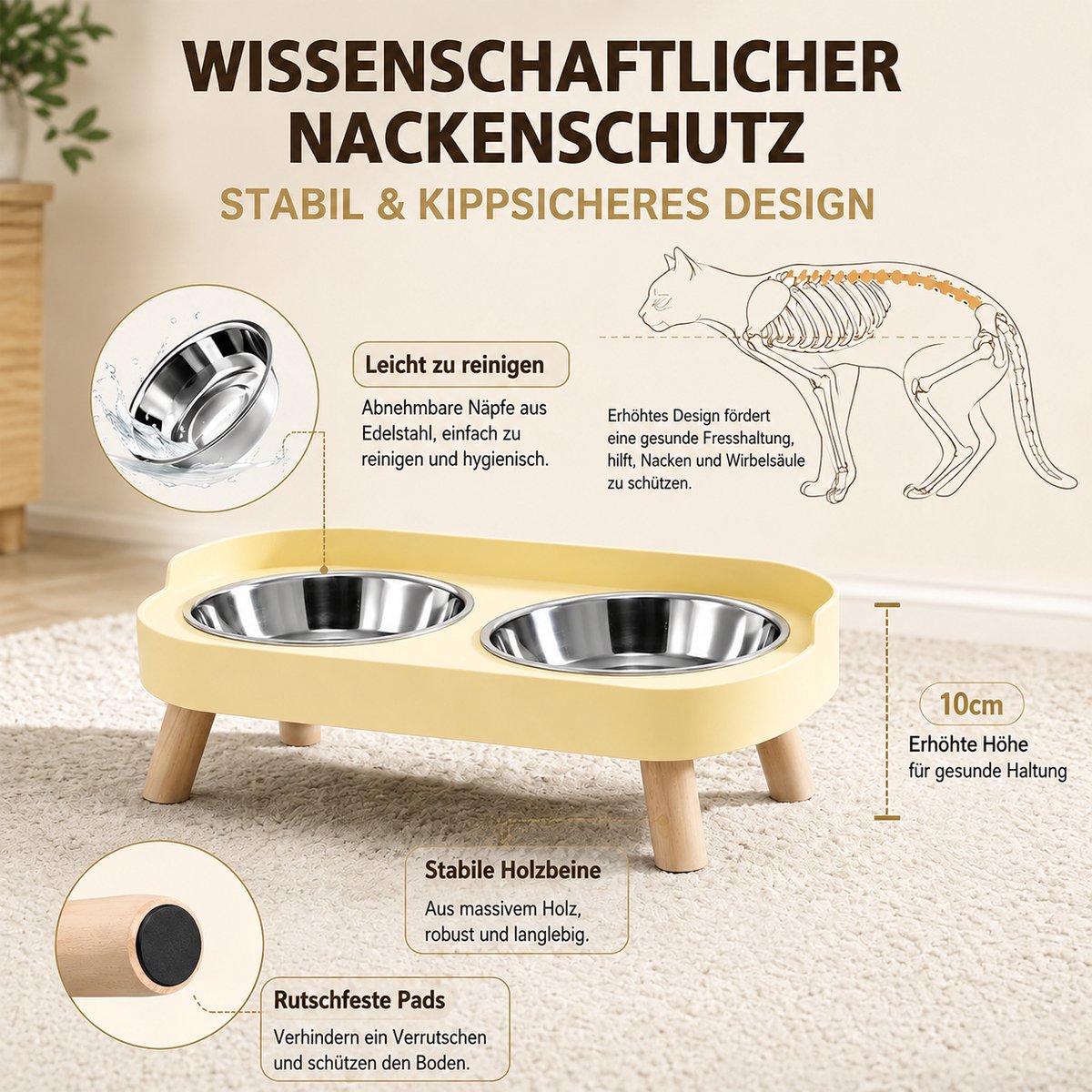 Elevated Cat Food Bowl Set with 2 Stainless Steel Bowls, Raised Pet Feeding Station, Ergonomic Double Cat Bowl for Food and Water, Easy Clean Design — cadeau in Cadeau-ideeën - foto 8