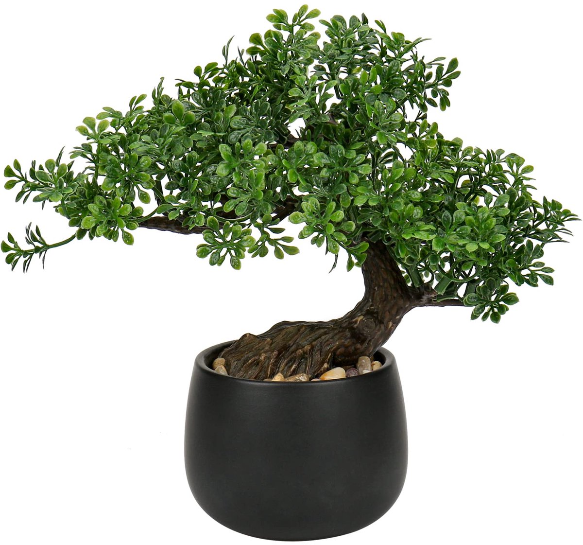 Famanu Kunstmatige bonsaiplant van 25 cm in keramische pot, decoratieve kunstplanten voor woonkamer, slaapkamer, badkamer en vensterbank Zwart