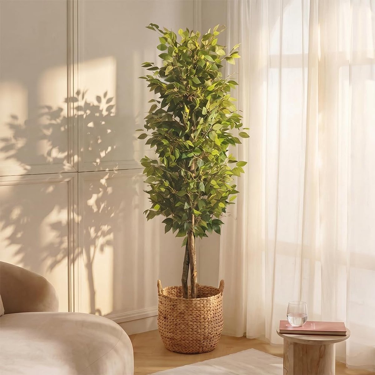 Famanu – Decoratieve kunstplant Ficus van 150 cm, realistische kunstplant voor binnen en buiten, perfect voor thuisdecoratie
