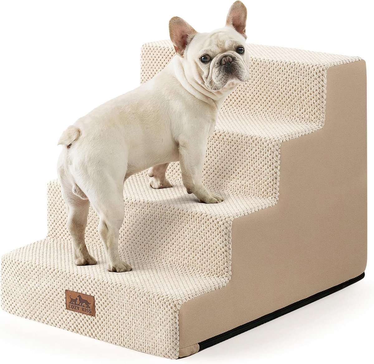 Famanu – Brede hondentrap voor bij het bed, 60x45x45 cm, 4 niveaus, beige