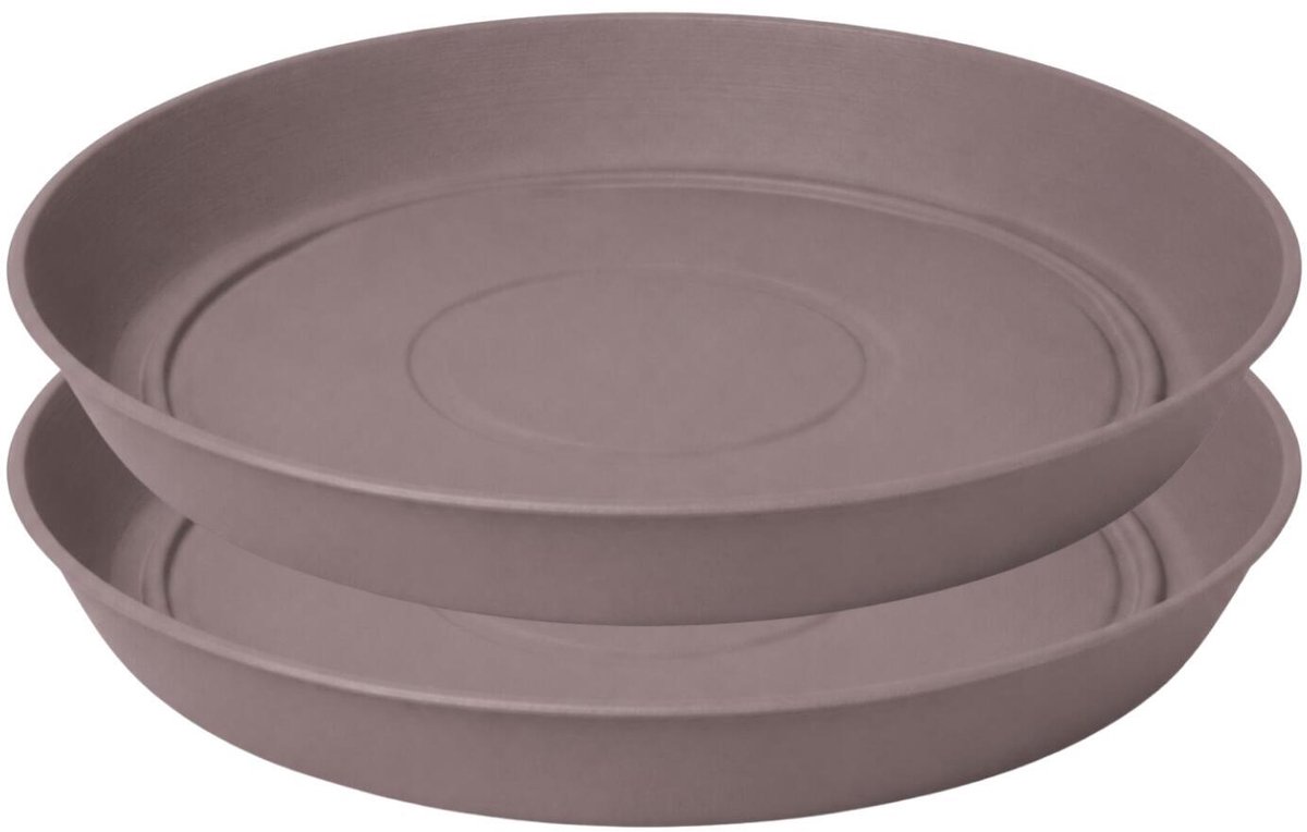 EDA Bloempot onderschaal Romeo - 2x - kunststof - taupe - D28 x H4 cm - opvangschalen
