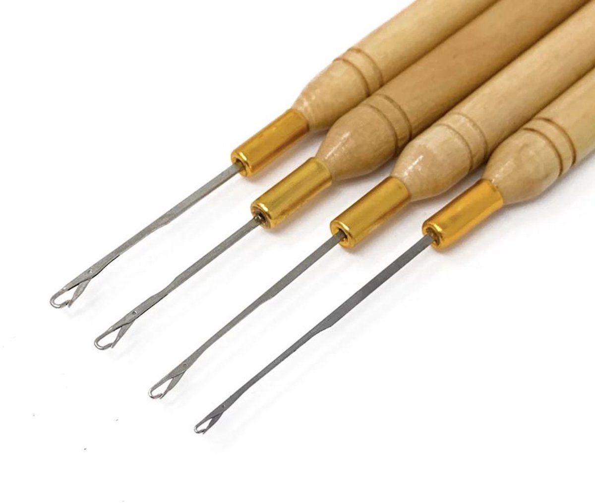 4x haar extension naalden - Extensions haaknaalden - Micro ring naalden - Nano ring naalden - Haarverlenging tools - Extensions gereedschap - Hair hook tool - Hair extension tools - Hout - Jonyx