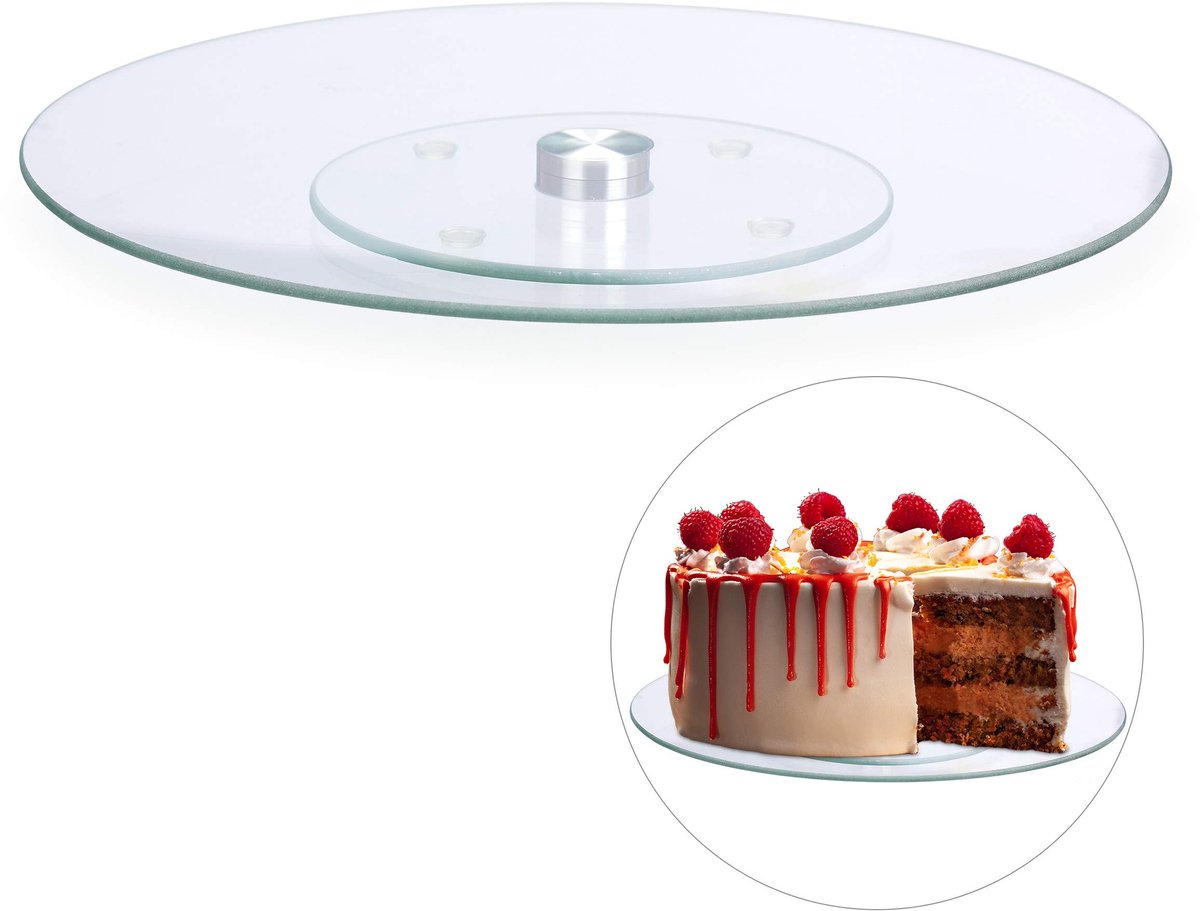 Famanu – Set van 2 taartplateaus, volledig draaibaar, ∅ 30 cm, perfect voor serveren en decoreren, rond draaiplateau van glas, doorzichtig