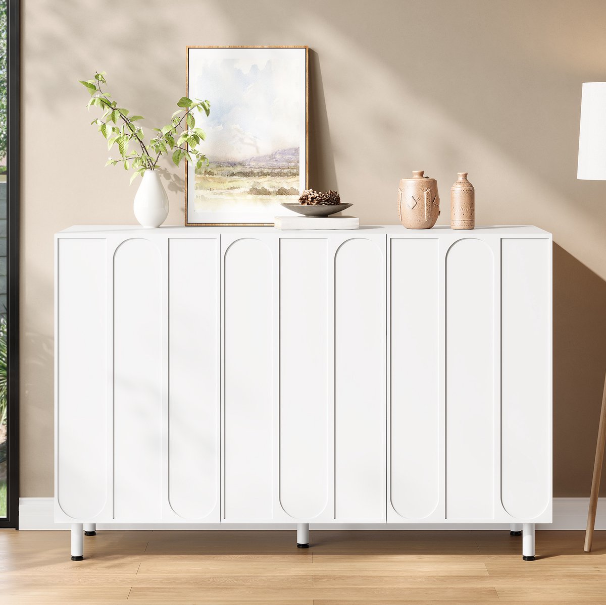 FloraGrace Schoenenkast - 3 Deuren Met Verstelbare Planken En Softclose Scharnieren - Staande Opbergkast Voor Hal En Woonkamer - MDF En Spaanplaat - Wit - 120x37x80 Cm