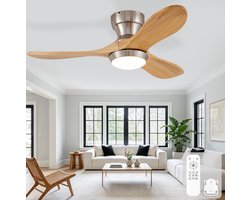 Plafondventilator Met Verlichting En Afstandsbediening - 90 Cm - 6 Snelheden - Hout - Natuurlijk - Voor Woonkamer En Slaapkamer - Omkeerbare Motor