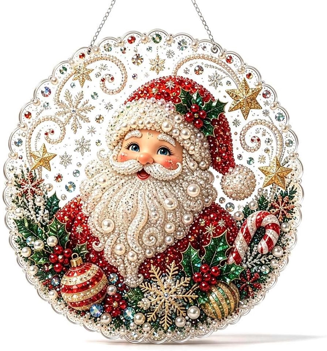 Casalora® Diamond Painting Kersthanger – 5D Acryl Kerstdecoratie – Kerstman – Enkelzijdige DIY Set met Parels en Diamantjes – Kerstboom Hanger – 25 × 25 cm