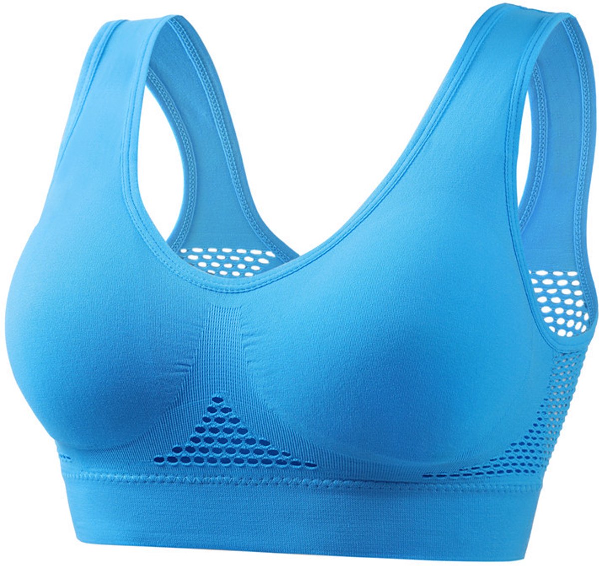 Sport beha yoga‑opengewerkt gaas‑ademende gaten‑grote maten‑zonder beugels‑sportbeha voor sport en yoga-Lichtblauw-4XL