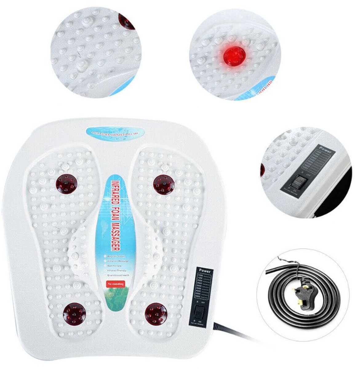 Elektrische EMS-voetmassager – Infraroodtherapieapparaat – Bloedcirculatiestimulator voor de benen – Multifunctioneel massageapparaat – Kuittrainer – Voetmassager met hoogfrequente vibratie – Wit