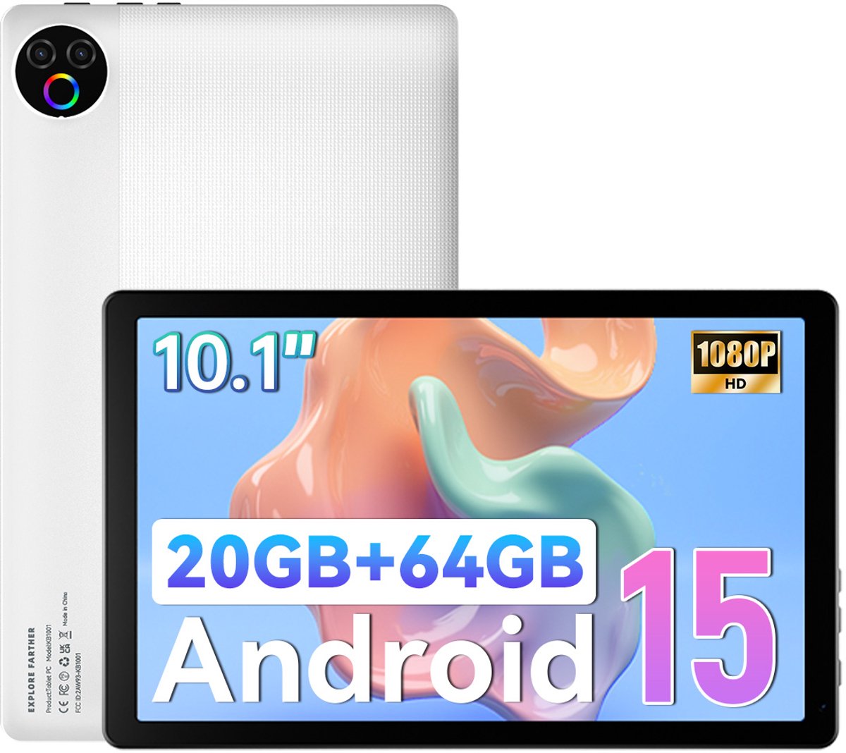 Hotlight- Android 15 Tablet - 10.1 inch - 20(3+17)GB RAM/64GB ROM– 5000mAh - Wit