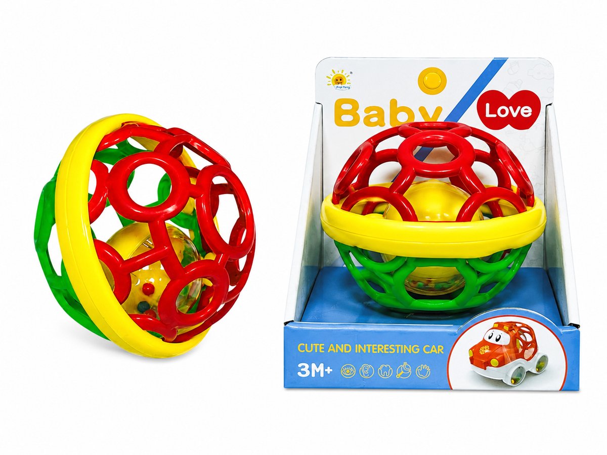 Oball Rammelaar – Zachte Siliconen Gripbal met Rammelgeluid – baby speelgoed