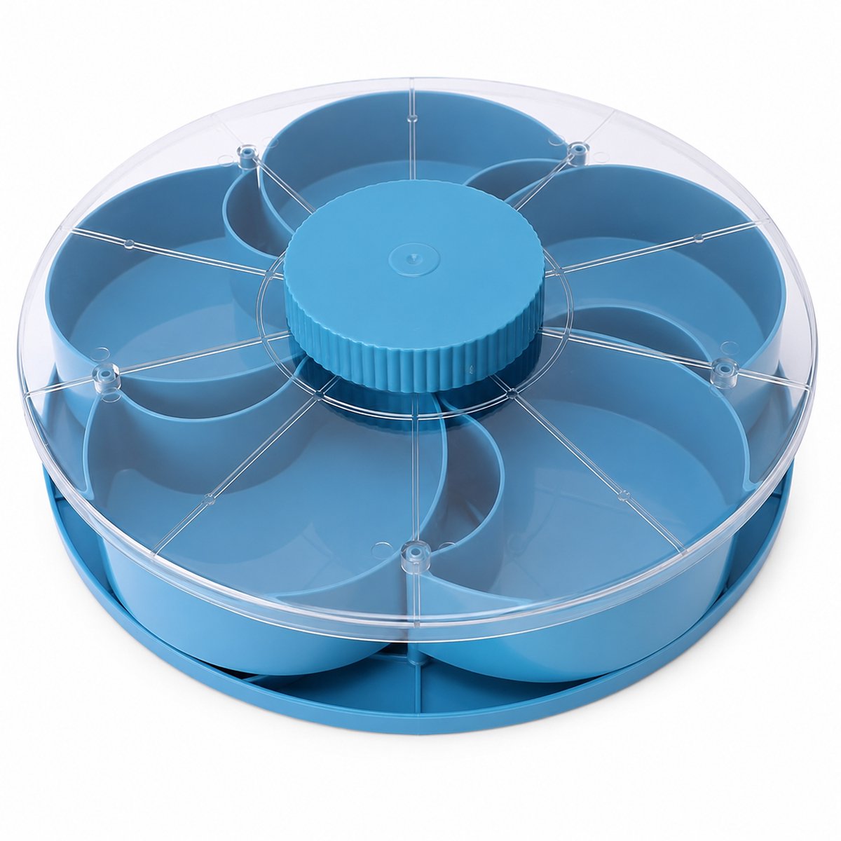 VHV - Draaibare Snackdoos - 5 Vakken met Deksel en Antislipbodem - Voor Feest, Picknick en Filmavond - Blauw