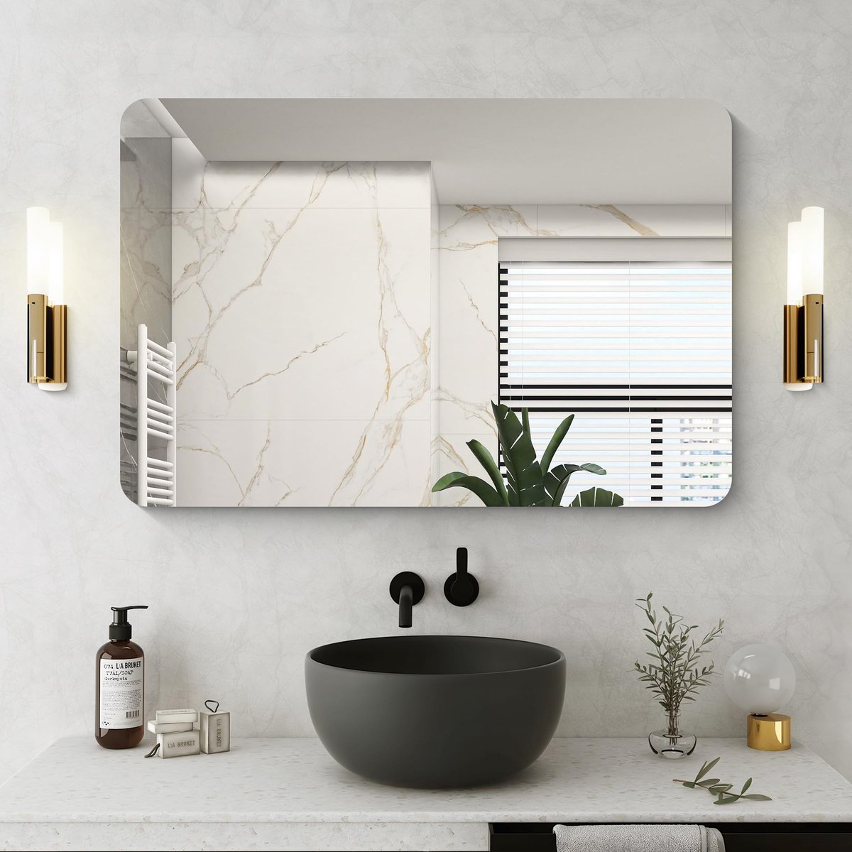 SnelShoppen - Rechthoekige Wandspiegel 61 x 91 cm - Frameloze Badkamerspiegel met Afgeronde Hoeken - Ideaal voor Badkamer, Slaapkamer en Woonkamer - H